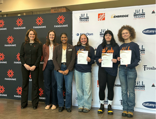 Pictured is Laura Briscoe, Councillor Corrine Rahman, alongside Holly Venter, Jordyn Marno, and Lillian Ramdeen who are holding their Bronze Awards.